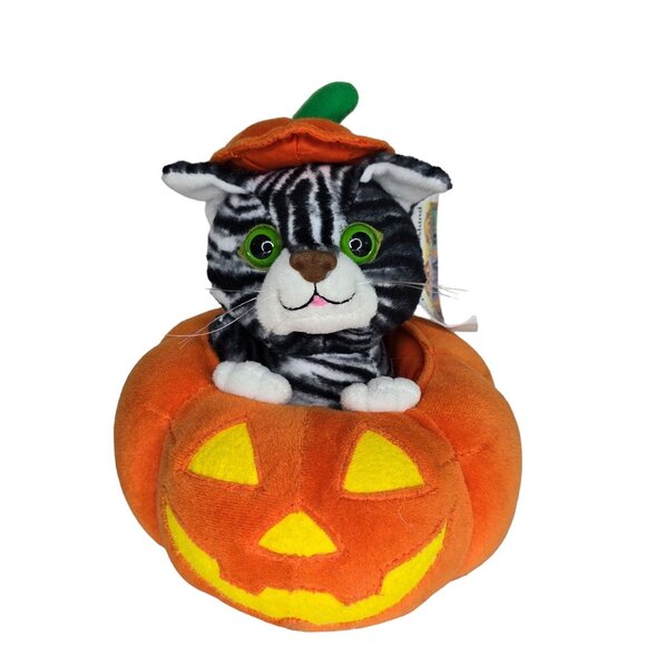Pumpkin Patch Publishing Plush Cat In Pumpkin - Halloween Decor - Soft & Cuddly - Picture 5 of 5